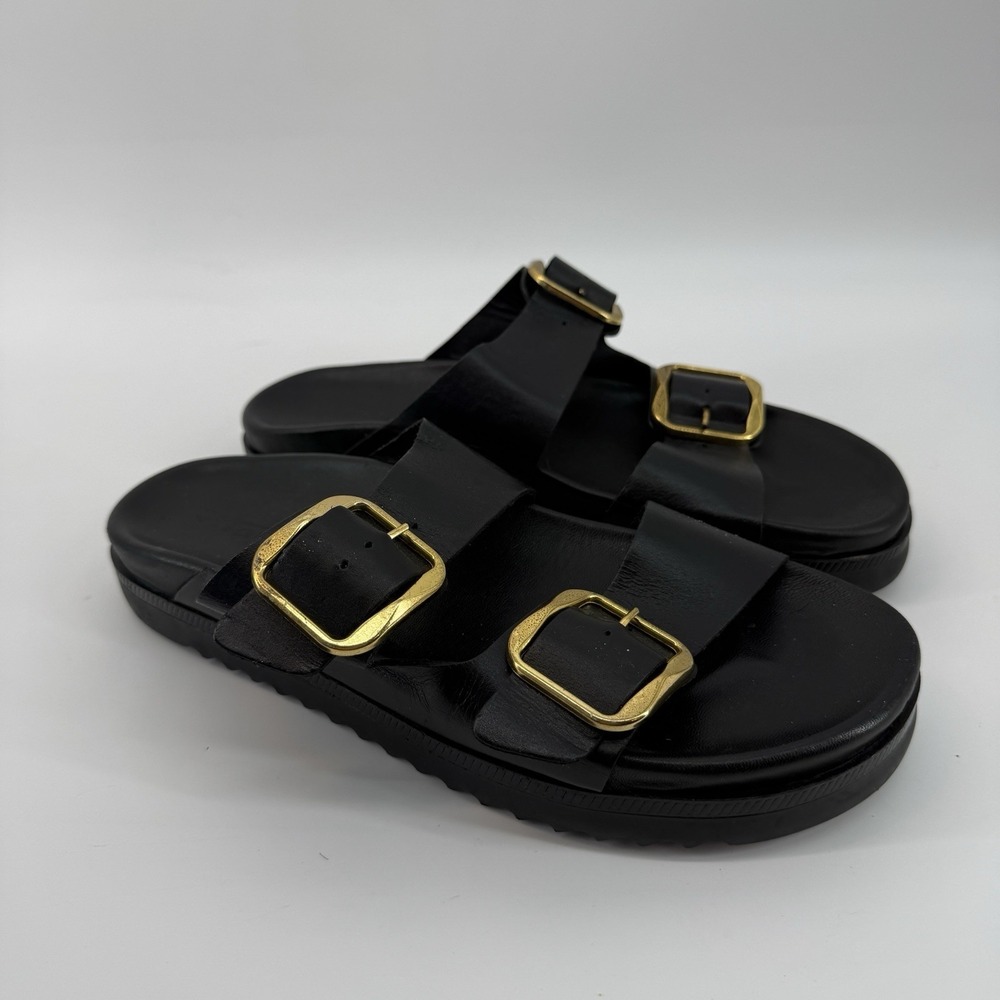 Tamaris Wortmann Black Leather Platform Chunky Slip On Sandal Shoes Women  41/10
